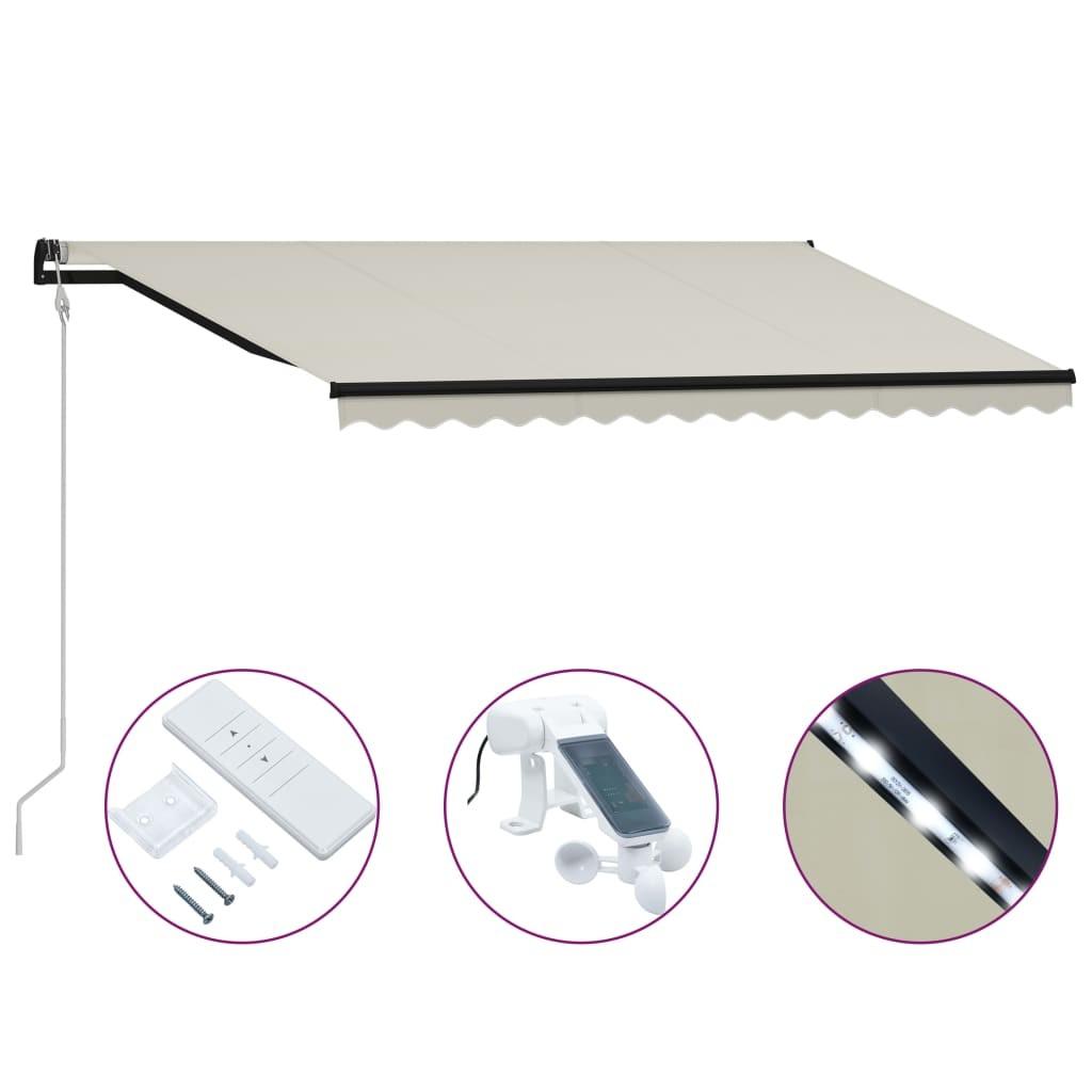 Foldemarkise med vindsensor og LED 400x300 cm cremefarvet