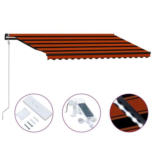 Foldemarkise med vindsensor og LED 400x300 cm orange og brun