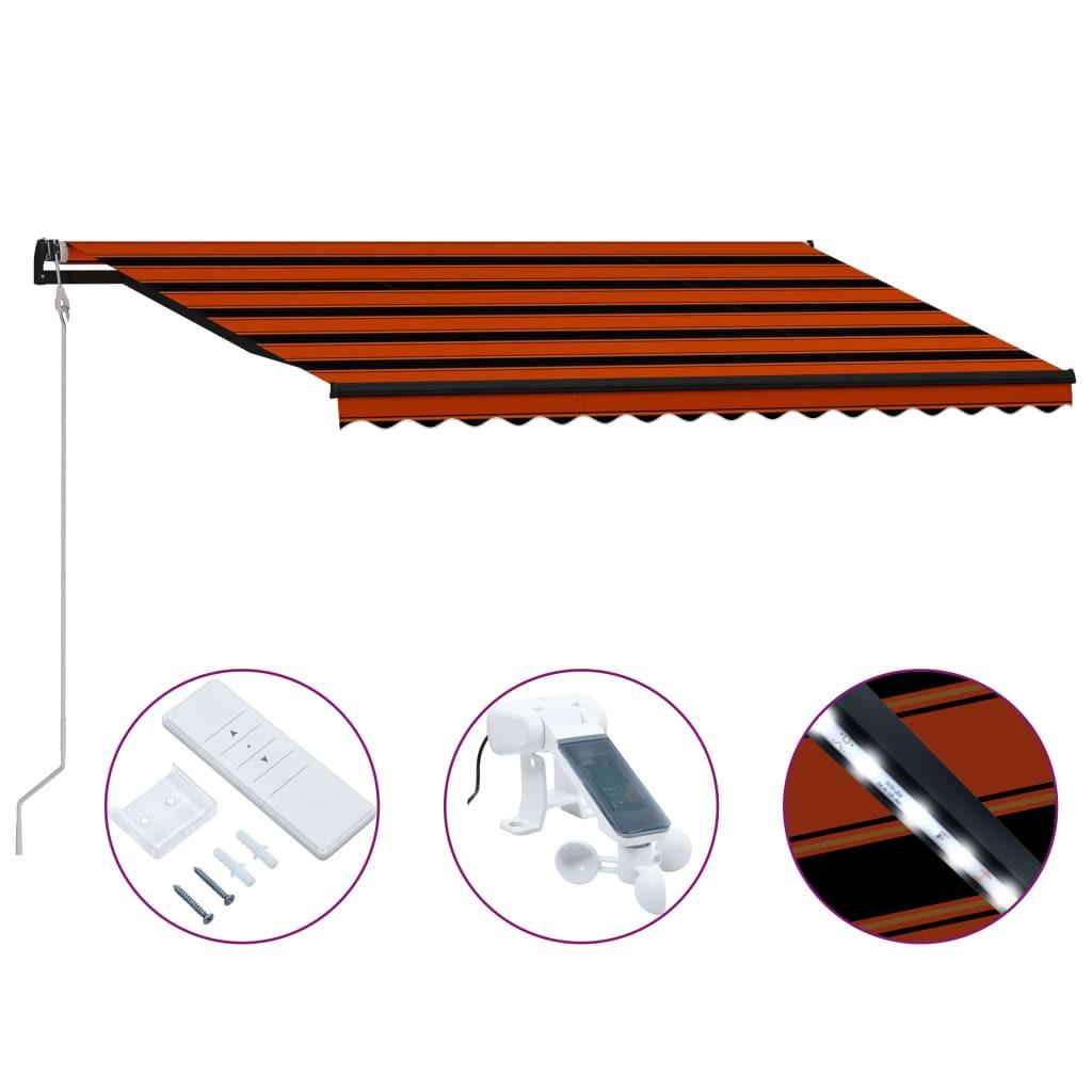 Foldemarkise med vindsensor og LED 400x300 cm orange og brun