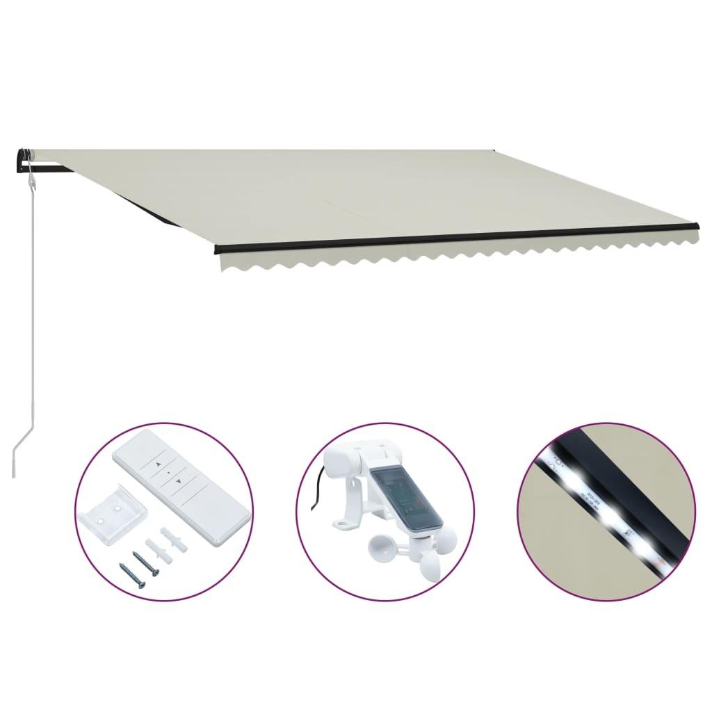 Foldemarkise med vindsensor & LED 600x300 cm cremefarvet