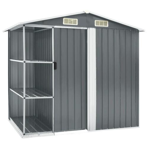 Haveskur med reol 205x130x183 cm jern grå