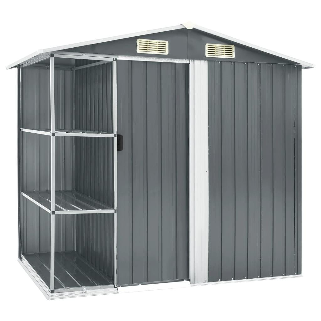 Haveskur med reol 205x130x183 cm jern grå