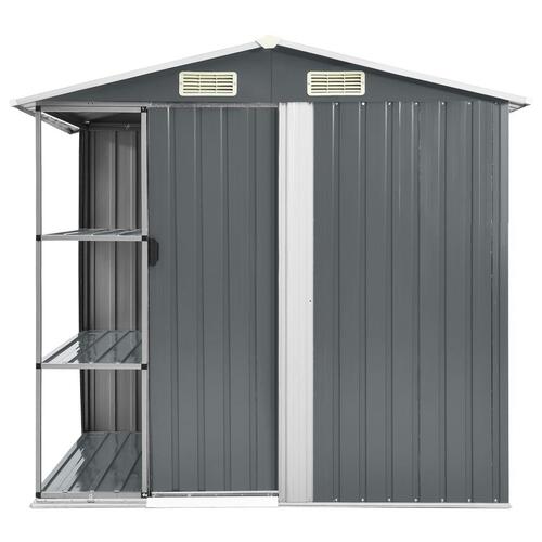 Haveskur med reol 205x130x183 cm jern grå