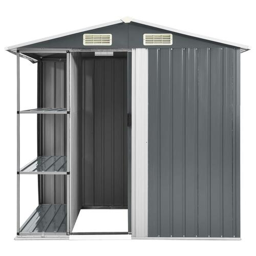Haveskur med reol 205x130x183 cm jern grå