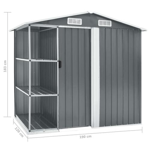 Haveskur med reol 205x130x183 cm jern grå