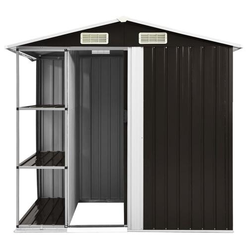 Haveskur med reol 205x130x183 cm jern brun