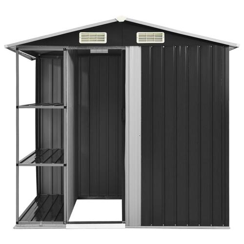 Haveskur med reol 205x130x183 cm jern antracitgrå
