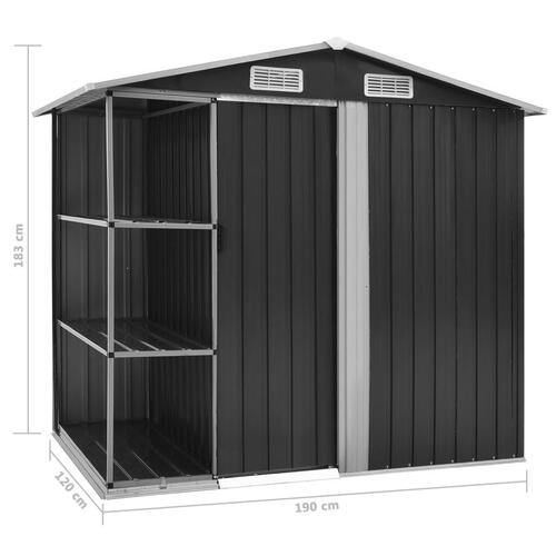 Haveskur med reol 205x130x183 cm jern antracitgrå