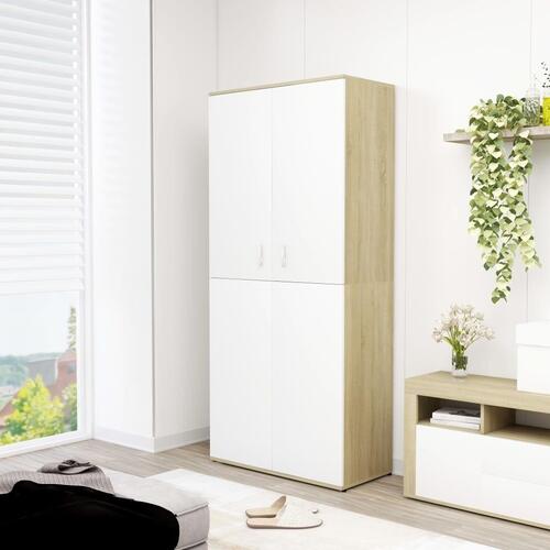 Skoskab 80x39x178 cm konstrueret træ hvid og sonoma-eg