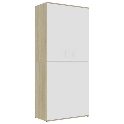 Skoskab 80x39x178 cm konstrueret træ hvid og sonoma-eg
