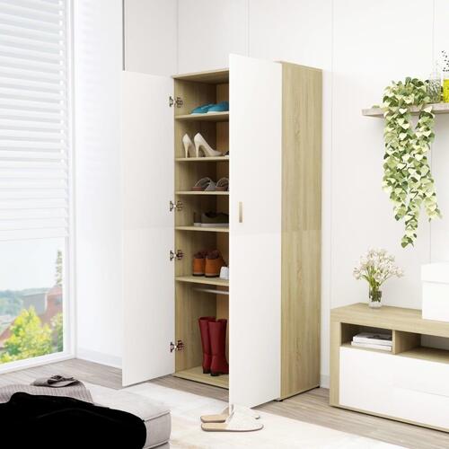 Skoskab 80x39x178 cm konstrueret træ hvid og sonoma-eg