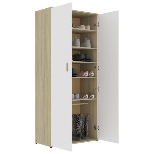 Skoskab 80x39x178 cm konstrueret træ hvid og sonoma-eg