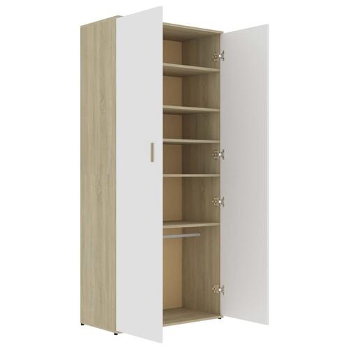 Skoskab 80x39x178 cm konstrueret træ hvid og sonoma-eg