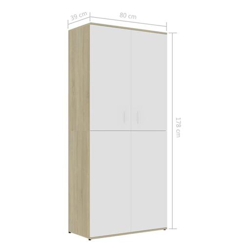 Skoskab 80x39x178 cm konstrueret træ hvid og sonoma-eg