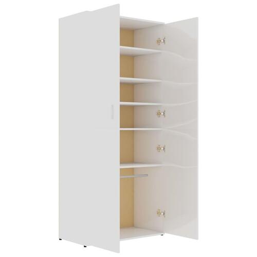 Skoskab 80x39x178 cm konstrueret træ hvid højglans