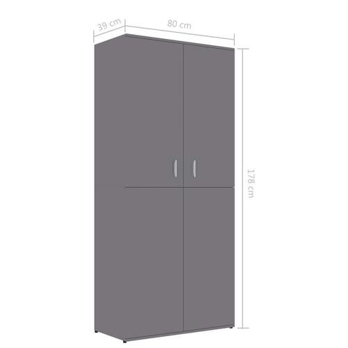 Skoskab 80x39x178 cm konstrueret træ grå højglans