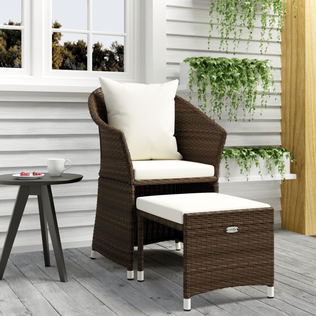 Loungesæt til haven 2 dele med hynder polyrattan brun