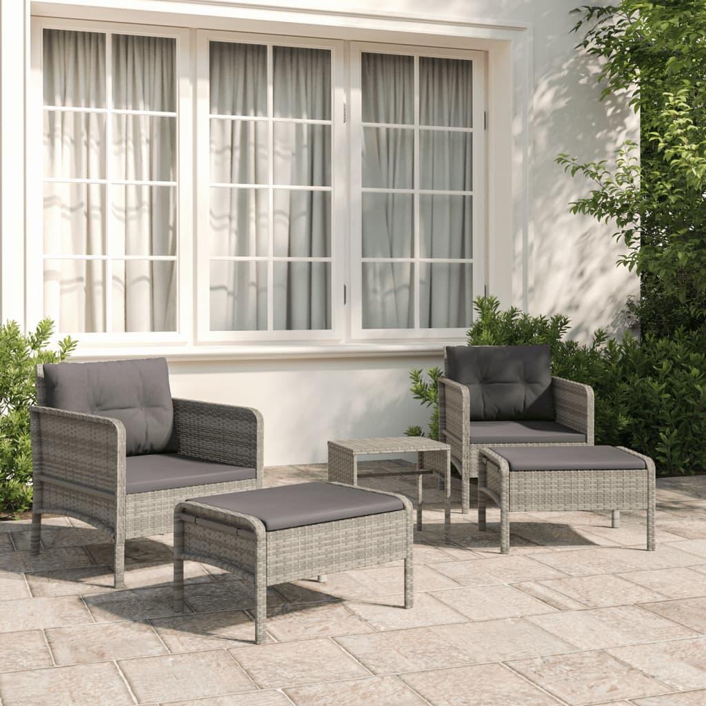 Loungesæt til haven 5 dele med hynder polyrattan grå