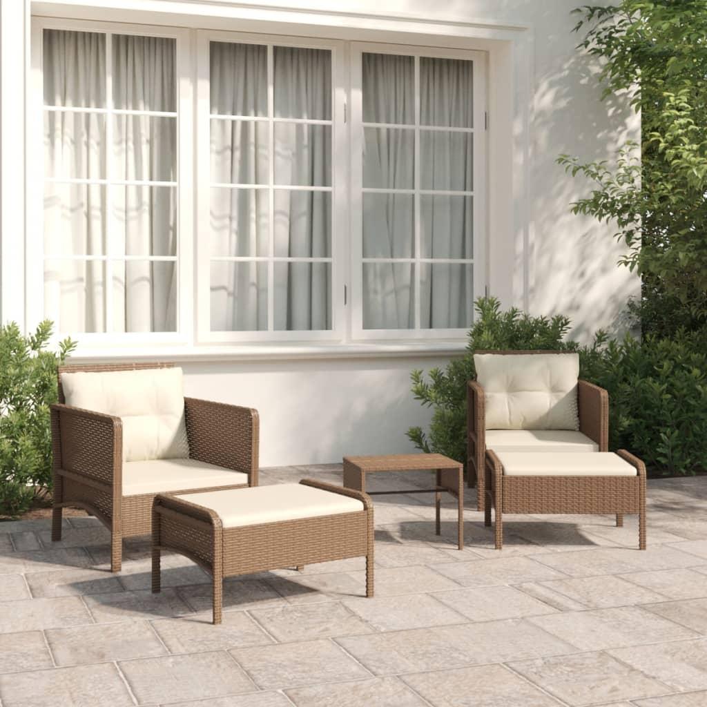 Loungesæt til haven 5 dele med hynder polyrattan brun