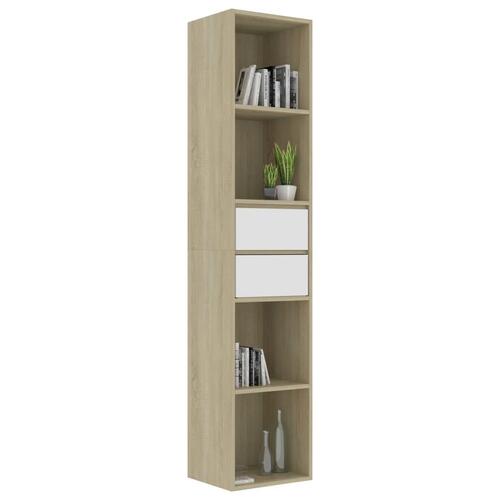 Bogreol 36x30x171 cm konstrueret træ hvid og sonoma-eg