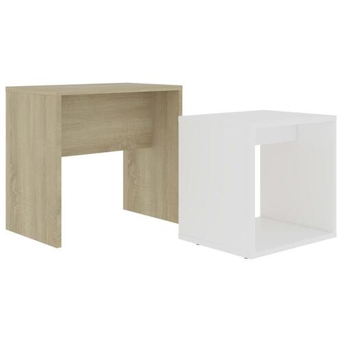 Sofabordssæt 48x30x45 cm konstrueret træ hvid og sonoma-eg