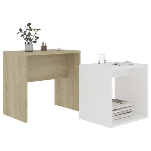 Sofabordssæt 48x30x45 cm konstrueret træ hvid og sonoma-eg