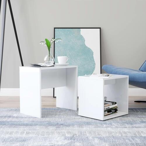 Sofabordssæt 48x30x45 cm konstrueret træ hvid højglans
