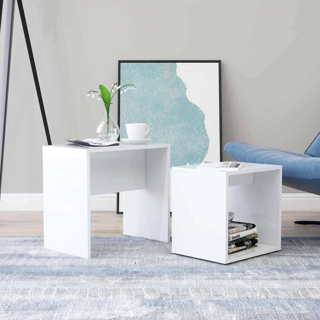 Sofabordssæt 48x30x45 cm konstrueret træ hvid højglans