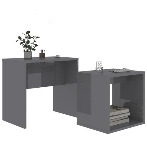 Sofabordssæt 48x30x45 cm konstrueret træ grå højglans