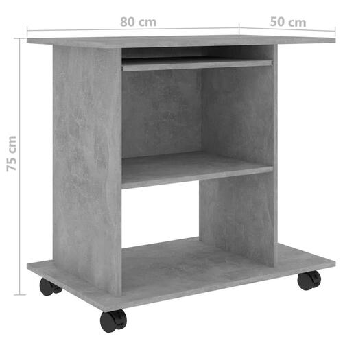 Computerbord 80x50x75 cm konstrueret træ betongrå