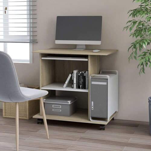 Computerbord 80x50x75 cm spånplade hvid og sonoma-eg