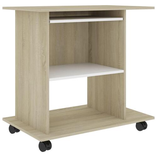 Computerbord 80x50x75 cm spånplade hvid og sonoma-eg