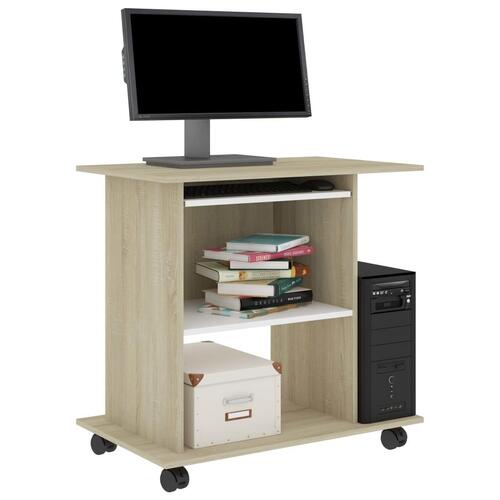 Computerbord 80x50x75 cm spånplade hvid og sonoma-eg