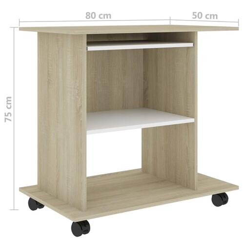Computerbord 80x50x75 cm spånplade hvid og sonoma-eg