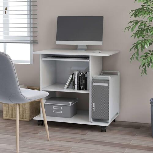 Computerbord 80x50x75 cm konstrueret træ hvid højglans