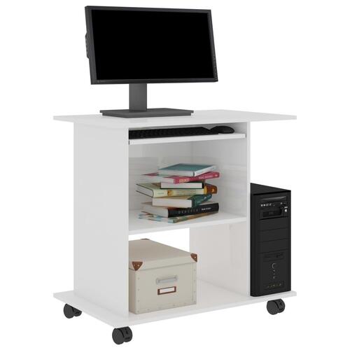 Computerbord 80x50x75 cm konstrueret træ hvid højglans