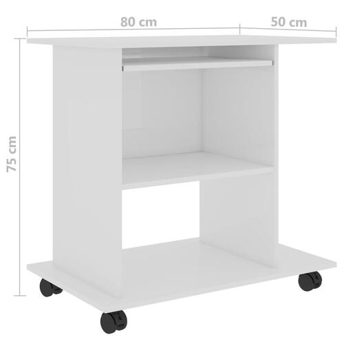 Computerbord 80x50x75 cm konstrueret træ hvid højglans