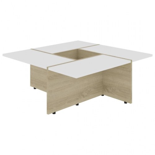 Sofabord 79,5x79,5x30 cm konstrueret træ hvid og sonoma-eg