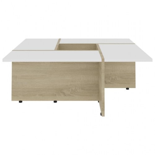 Sofabord 79,5x79,5x30 cm konstrueret træ hvid og sonoma-eg
