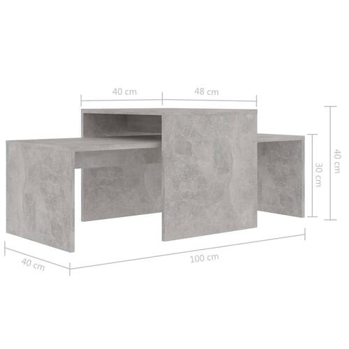 Sofabordssæt 100x48x40 cm konstrueret træ betongrå