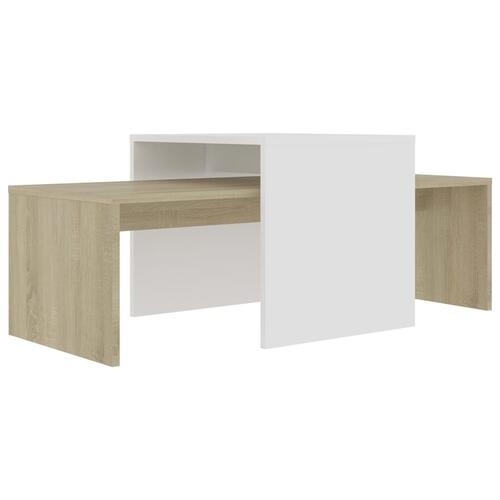 Sofabordssæt 100x48x40 cm konstrueret træ hvid og sonoma-eg