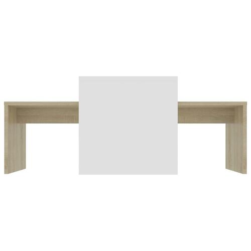 Sofabordssæt 100x48x40 cm konstrueret træ hvid og sonoma-eg