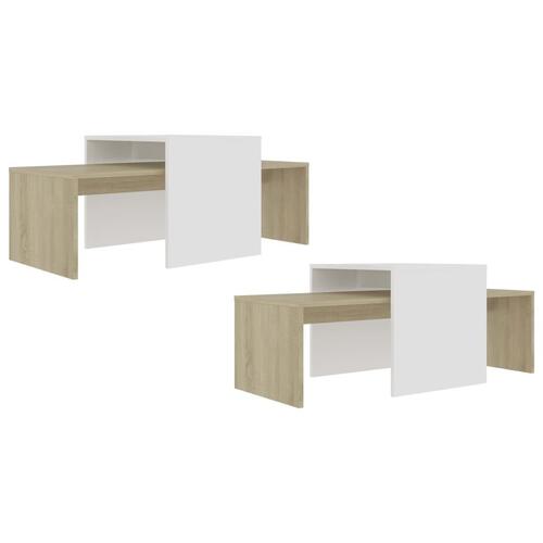 Sofabordssæt 100x48x40 cm konstrueret træ hvid og sonoma-eg