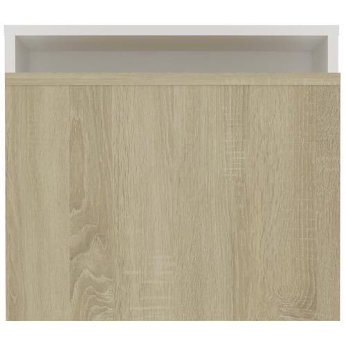 Sofabordssæt 100x48x40 cm konstrueret træ hvid og sonoma-eg