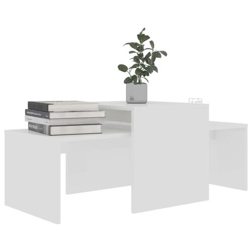 Sofabordssæt 100x48x40 cm konstrueret træ hvid højglans