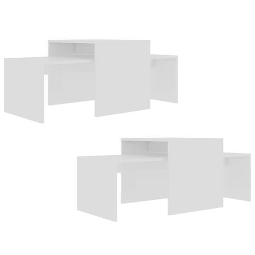 Sofabordssæt 100x48x40 cm konstrueret træ hvid højglans