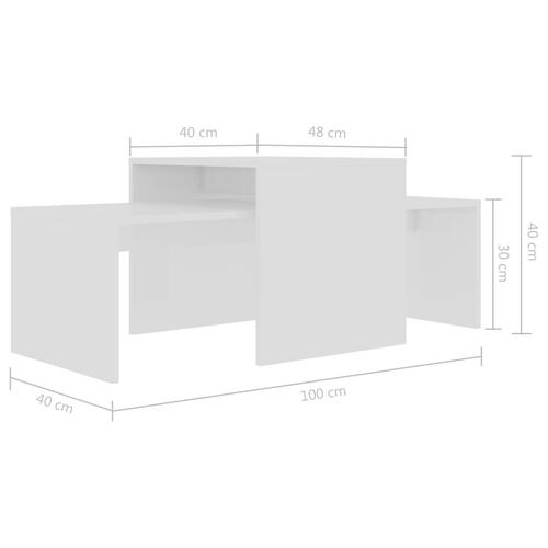 Sofabordssæt 100x48x40 cm konstrueret træ hvid højglans