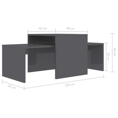 Sofabordssæt 100x48x40 cm konstrueret træ grå højglans