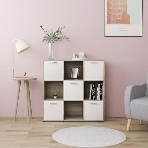 Bogreol 90x30x90 cm konstrueret træ hvid og sonoma-eg