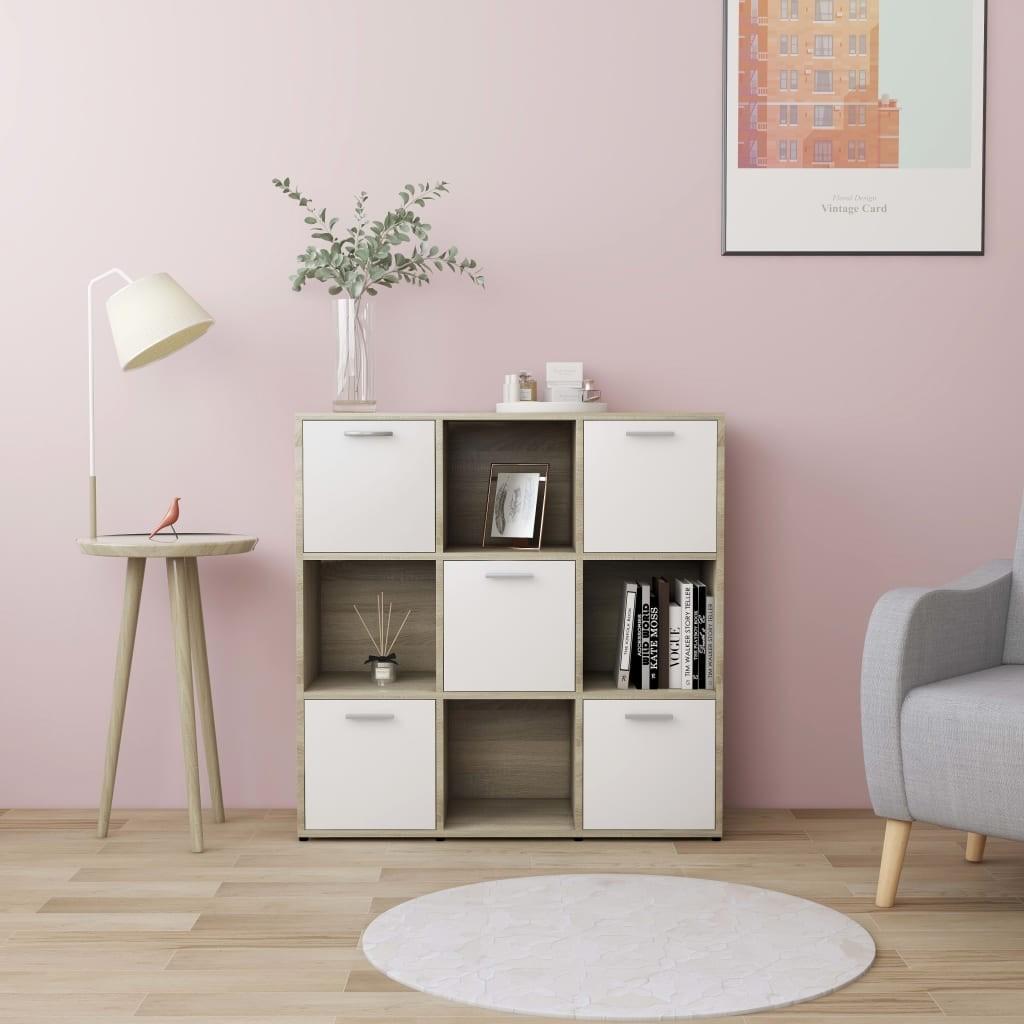 Bogreol 90x30x90 cm konstrueret træ hvid og sonoma-eg